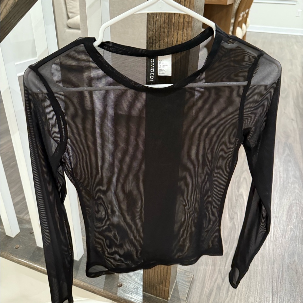 Divided Sheer Black Mesh Blouse